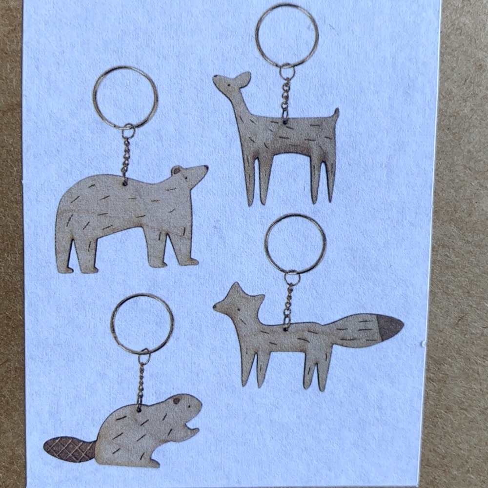 PIER 1 - 24 Keychains Patty Favors Animals Wood Bear Fox Deer Beaver